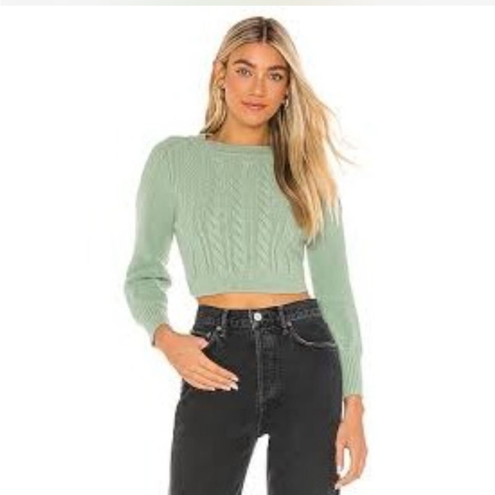 For Love and Lemons - Sydney Cableknit Sweater Sage Green
